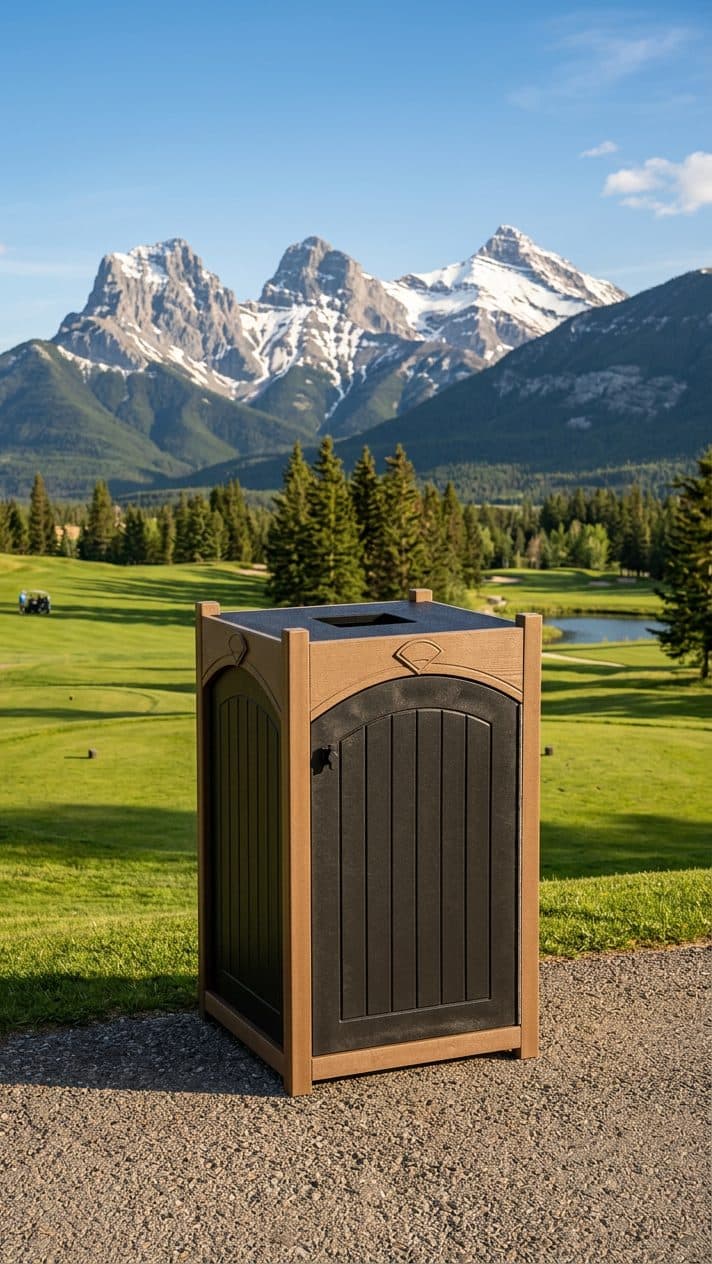 A waste station beside the cart path